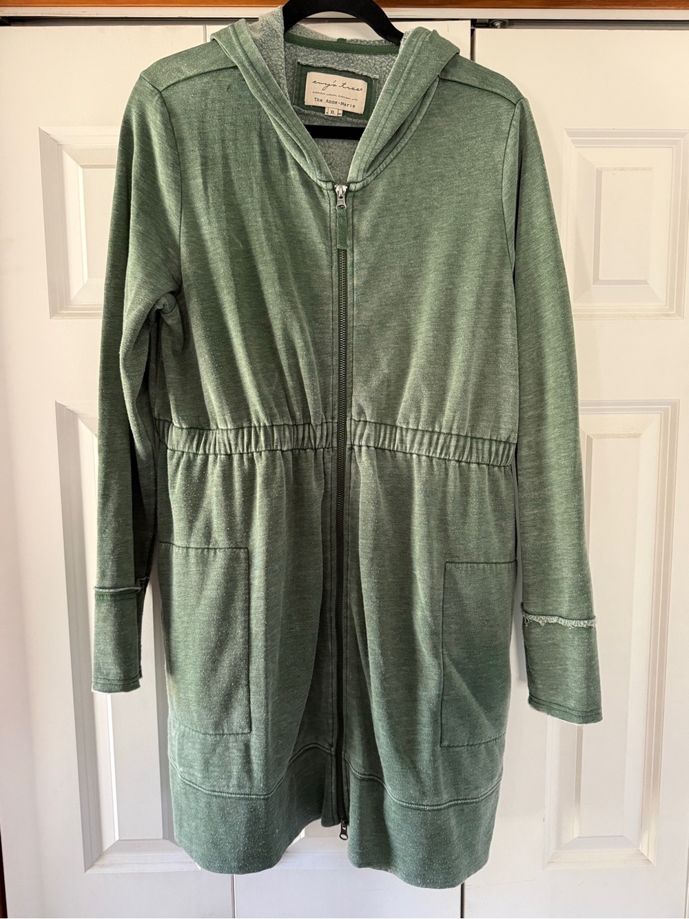 evy's tree Sage Green Zip-Up Hooded Sweatshirt Dress